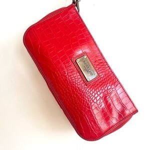 Wristlet Clutch MORELATTO red croc embossed leather, Italy …